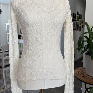 Olivaceous Ivory Lace See Through Fitted Blouse Size Medium M